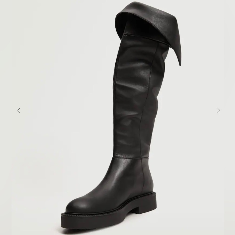 NWT_MANGO Leather Boot With Tall Leg